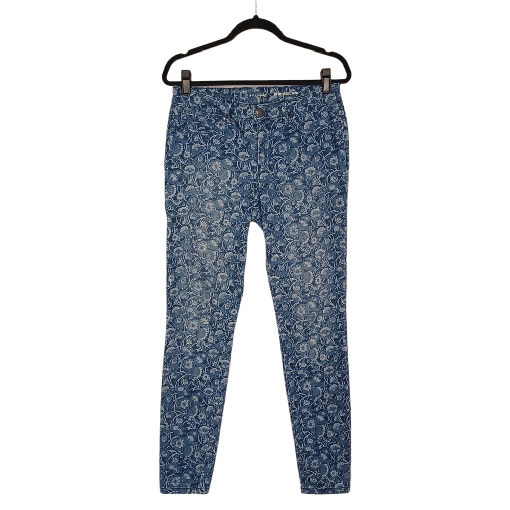 MAISON JULES Zoe Super Skinny White Floral Print Blue Jeans 8/29